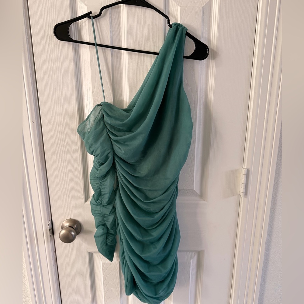 NWT ZARA Elegant Teal One-Shoulder Dress